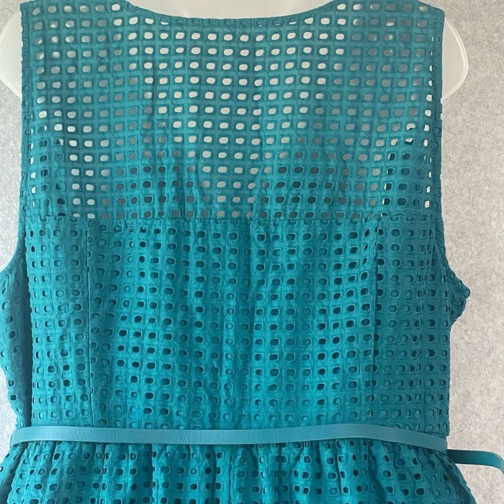 Lane Bryant Eyelet Teal Blue Sleeveless Dress Belt Size 22 - Picture 6 of 9